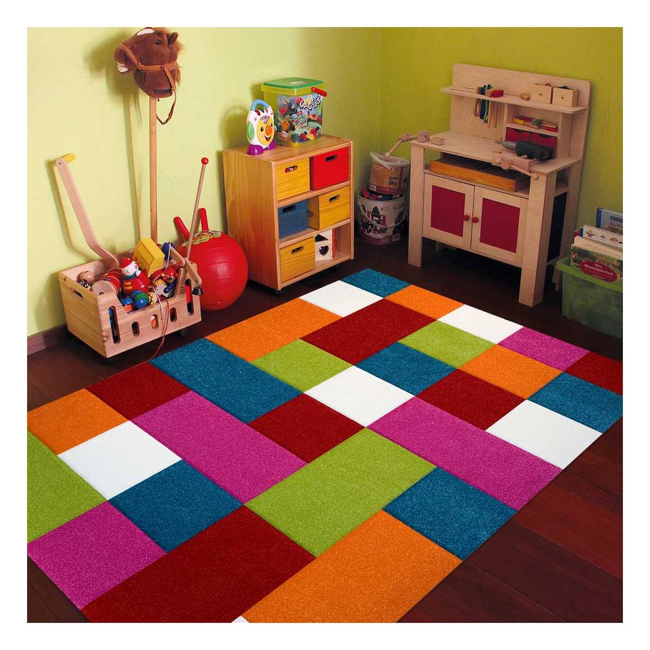 Tapis Chambre Tissé Motif Damier Carreaux Multicolore