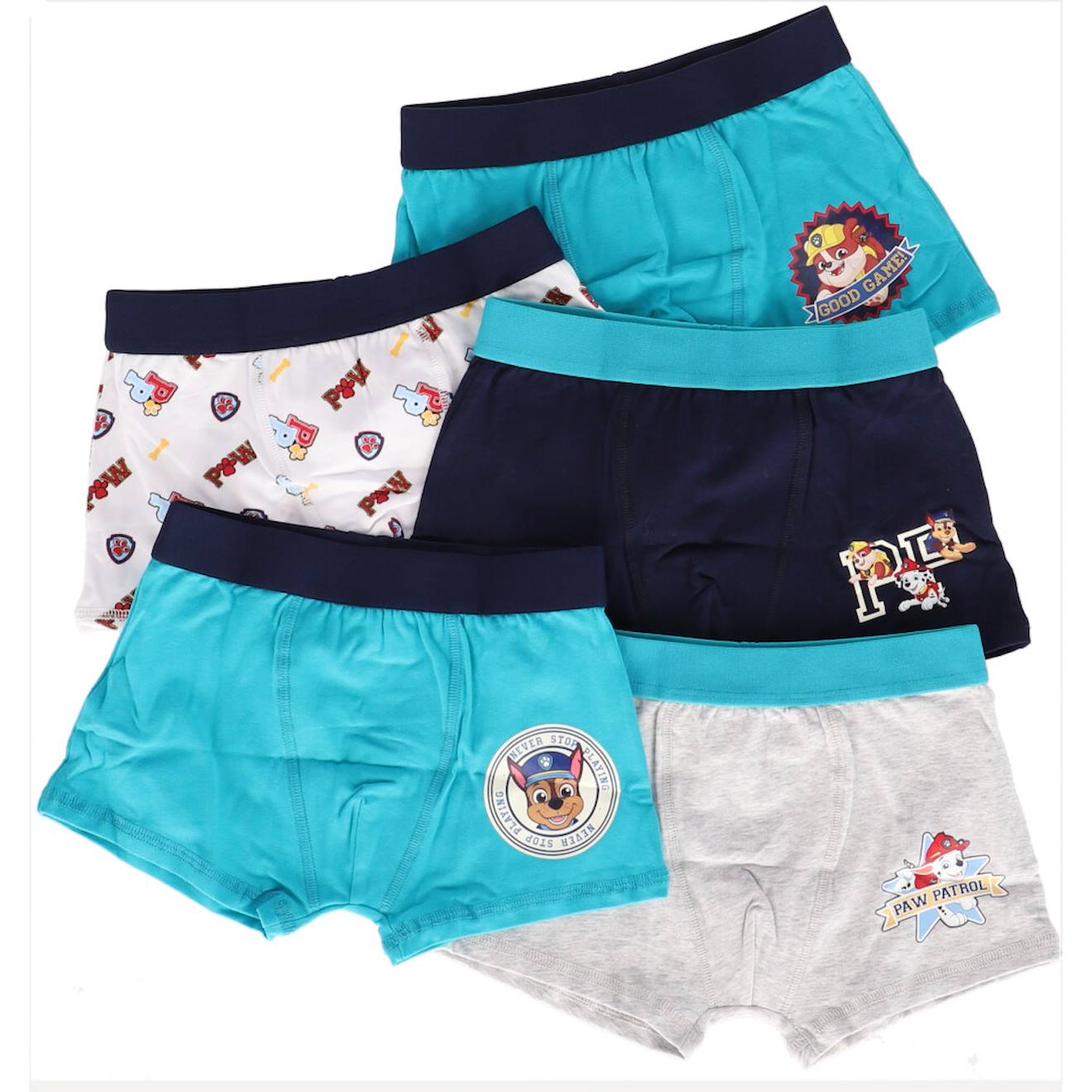 Lot De 5 Boxers Pat Patrouille Coton Élasthanne Bleu