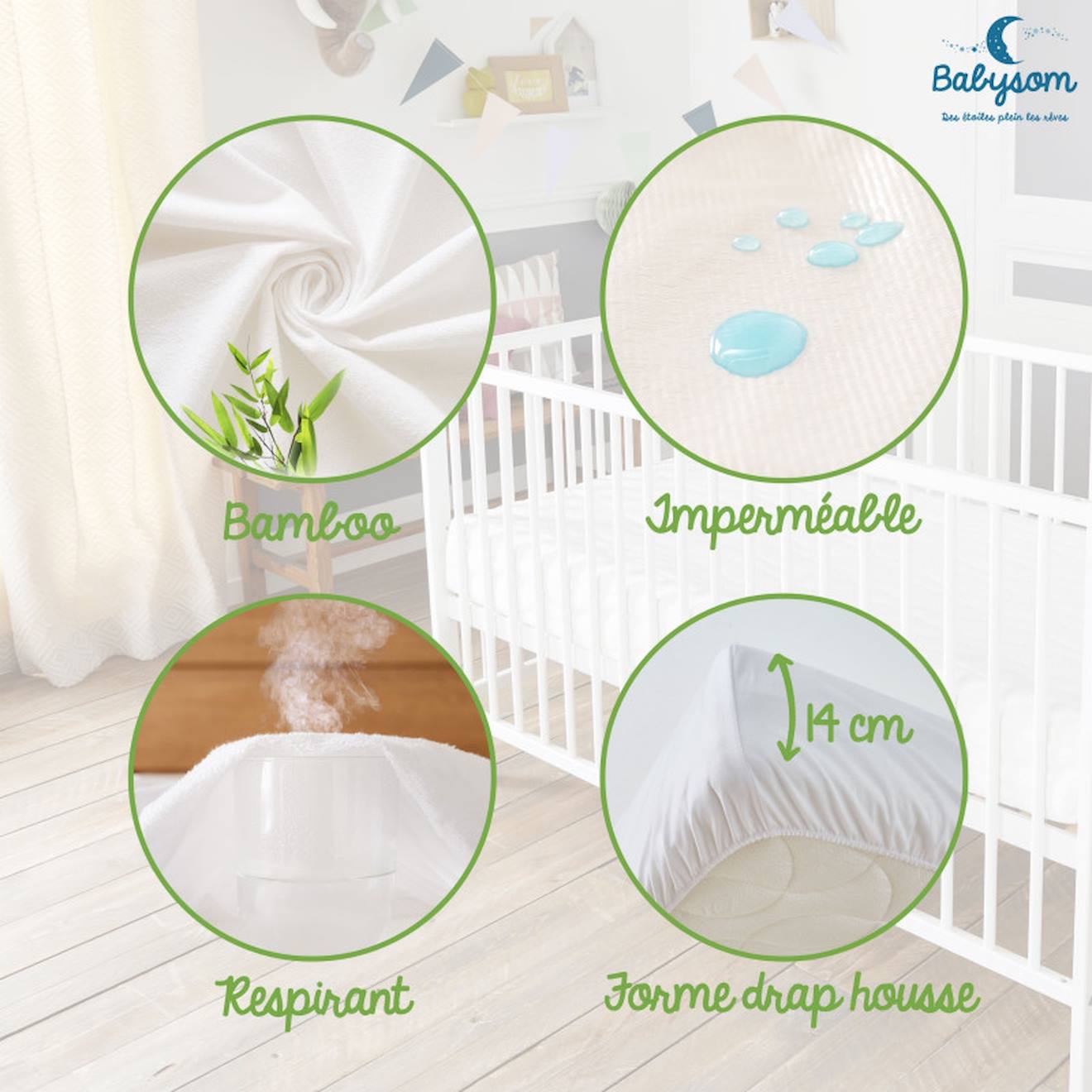 Protège Matelas Bébé Bamboo Alèse Imperméable Blanc (babysom) - Image 2