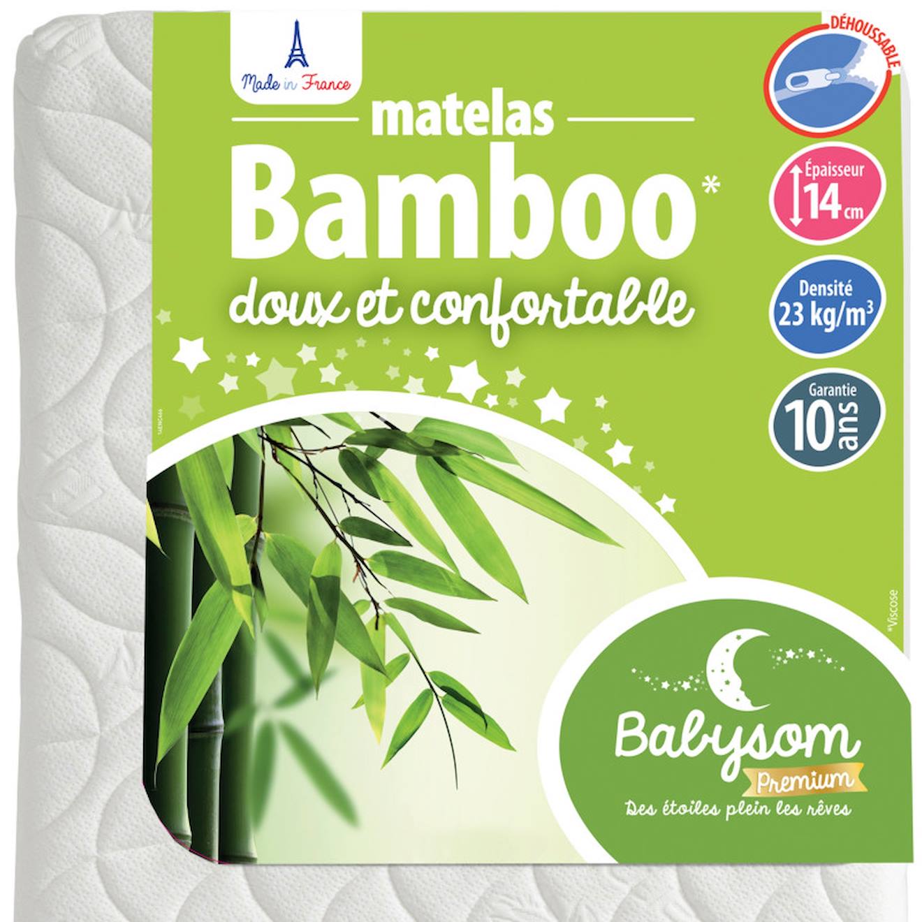 Babysom - Matelas Bébé Bamboo Reversible Blanc