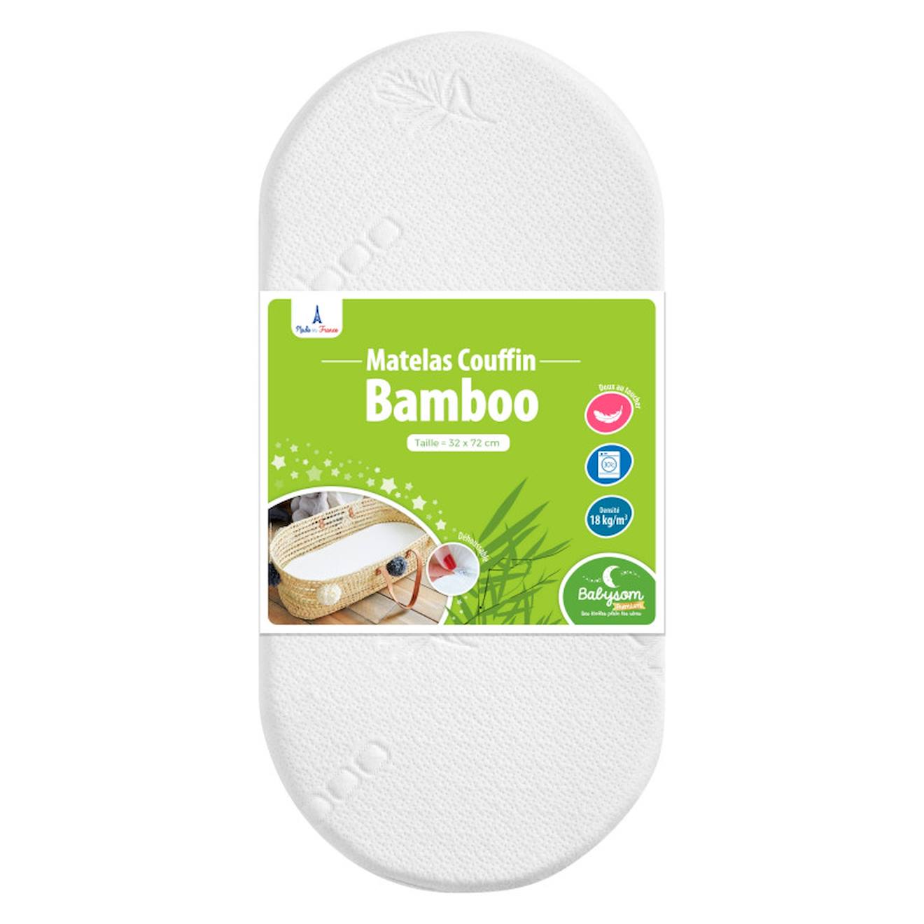 Babysom - Matelas De Couffin Bamboo Forme Ovale Blanc