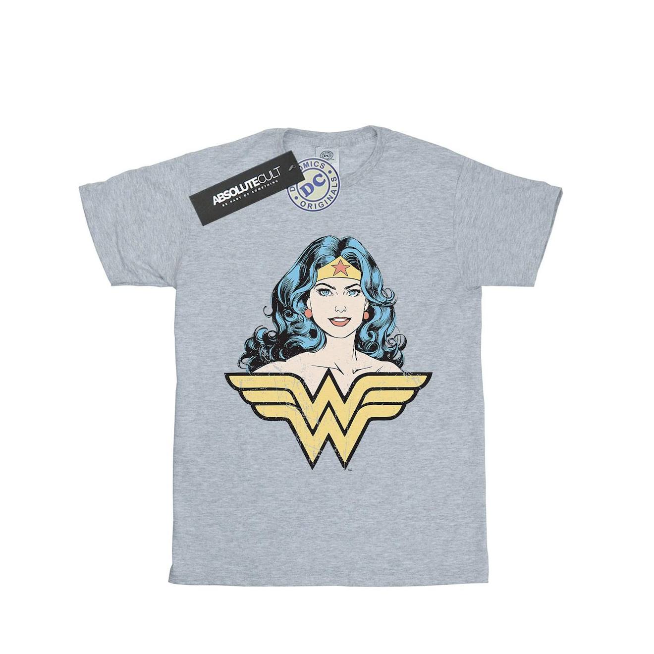 T-shirt En Coton Peigné De Qualité Supérieure Wonder Woman Gaze Gris Chiné