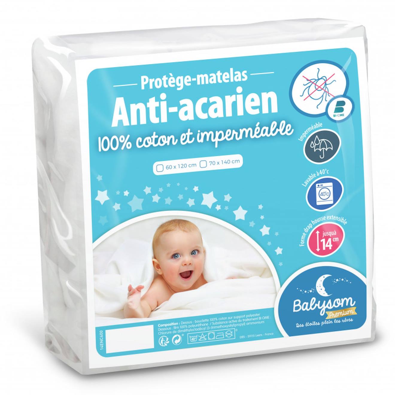 Protège Matelas Bébé Anti-acarien Alèse Imperméable Blanc