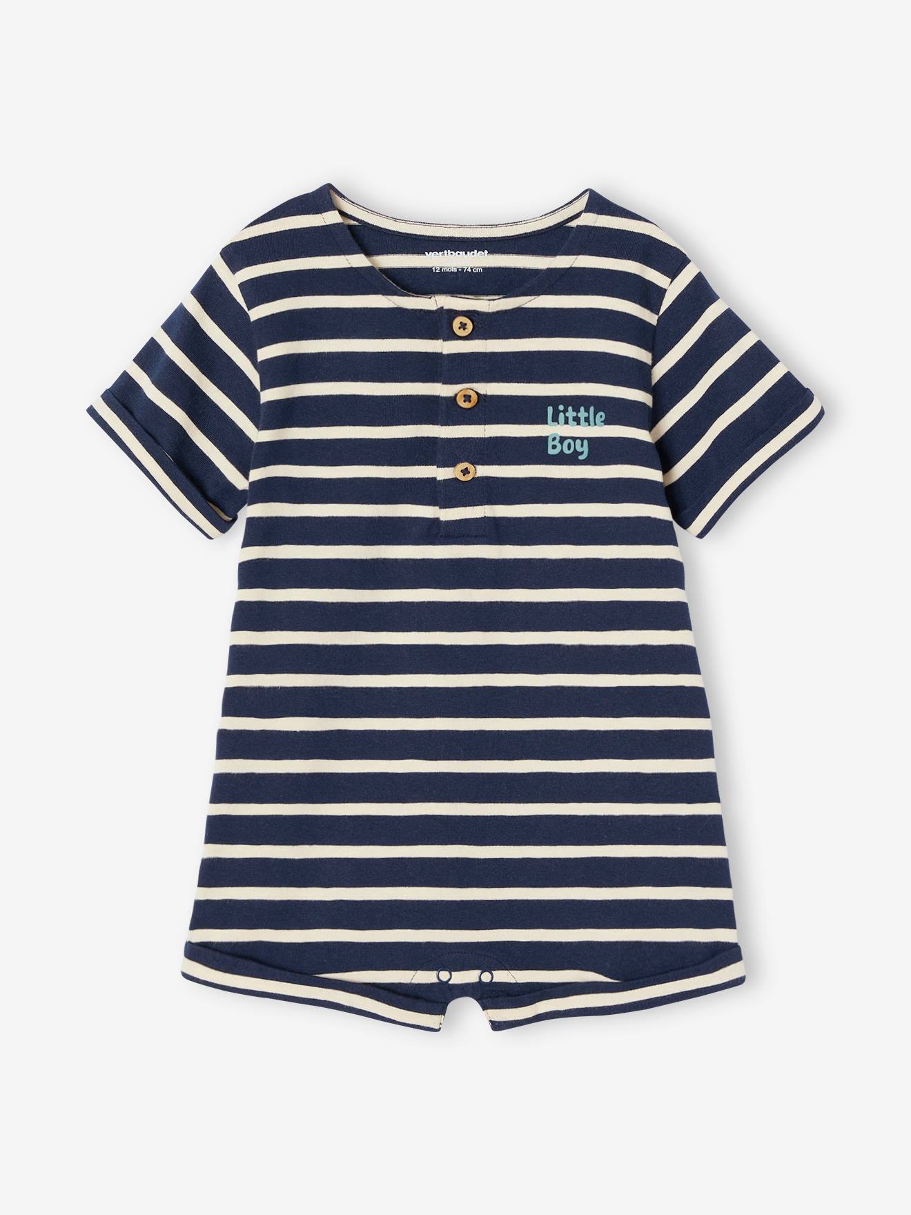 Combishort imprimé bébé rayé bleu