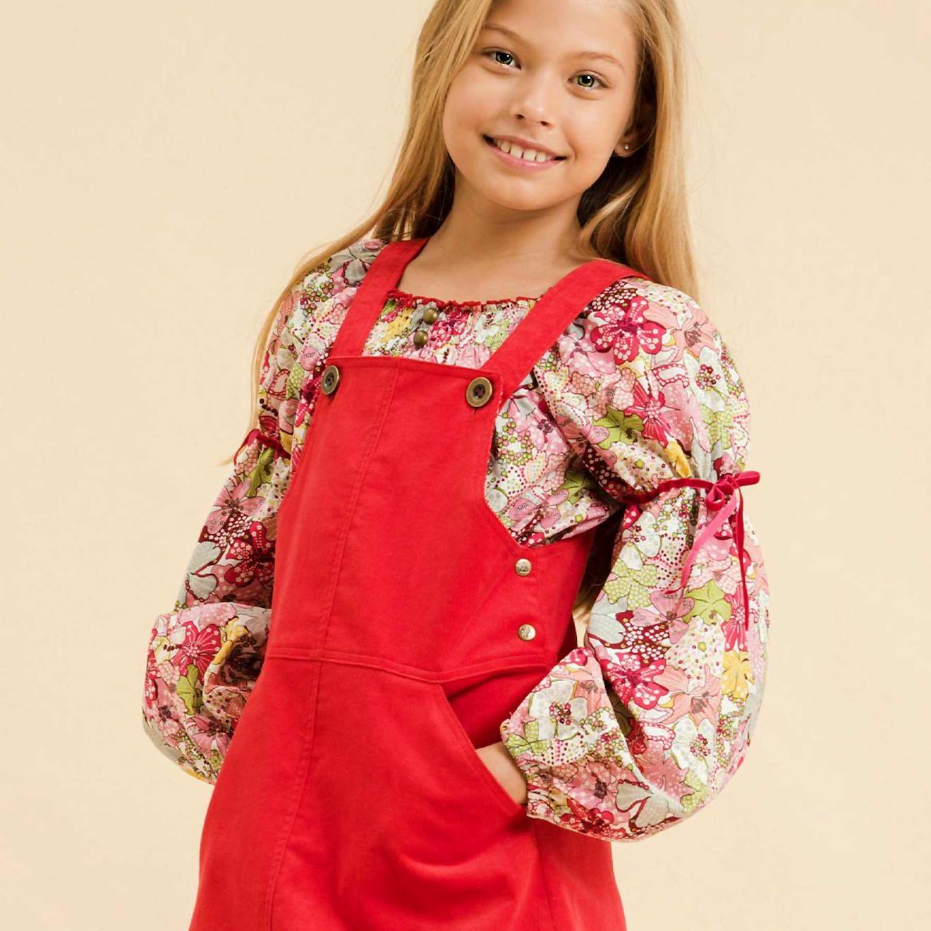 Blouse Fleurie Col Smocks Chimene Rouge Fleuri