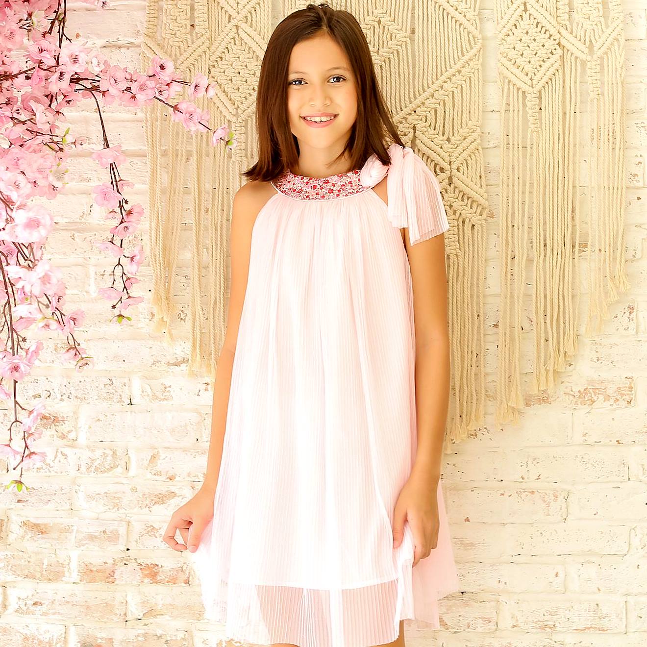 Robe Cérémonie Voile Col Liberty Alizee Rose Rose Foncé Fleuri