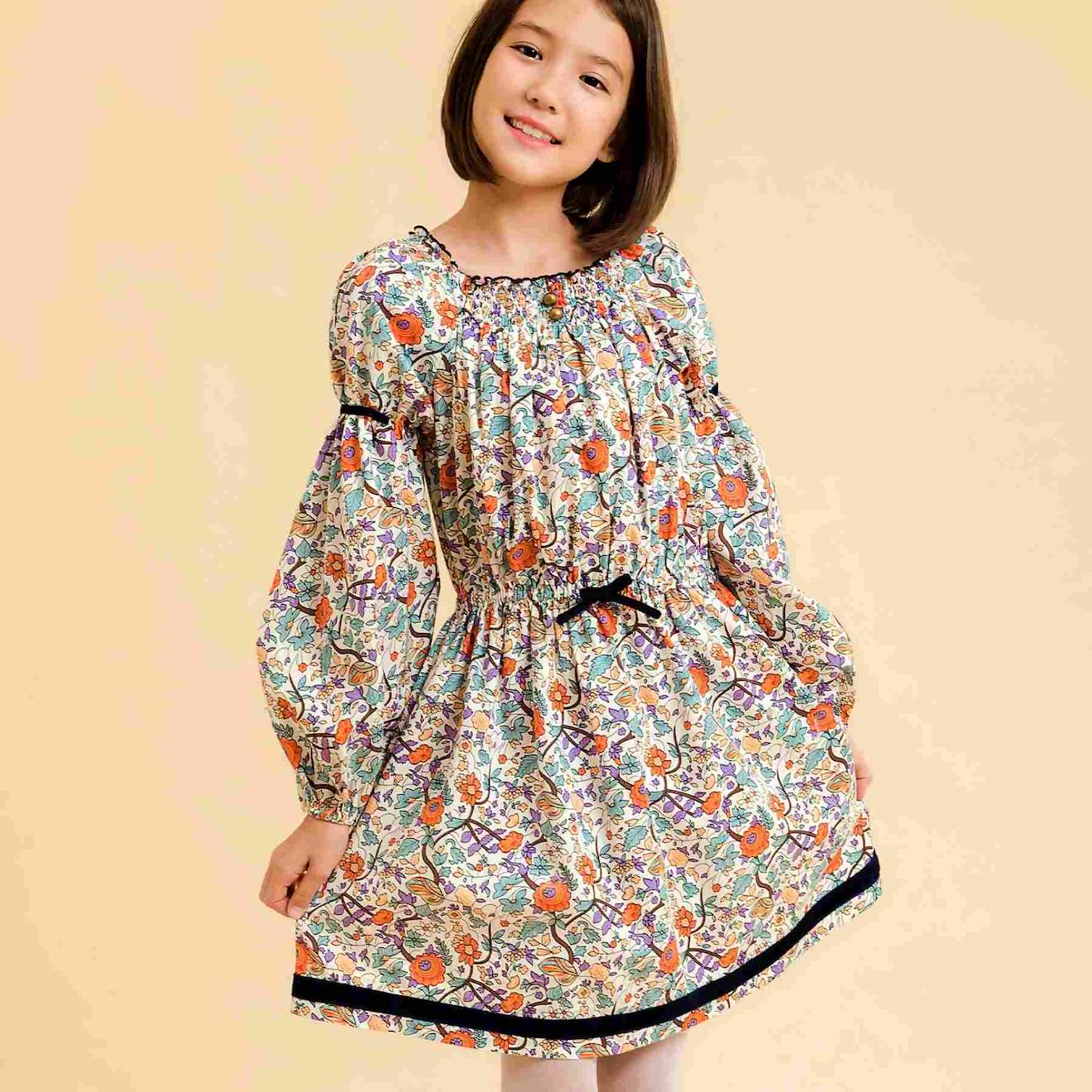 Robe Fleurie Manches Longues Et Col Smocks Chimene Orange Vert 34 €