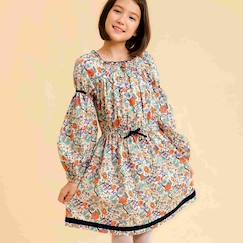 -Robe  fleurie   à manches longues et col smocks  chimene