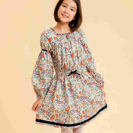Fille-Robe  fleurie   à manches longues et col smocks  chimene