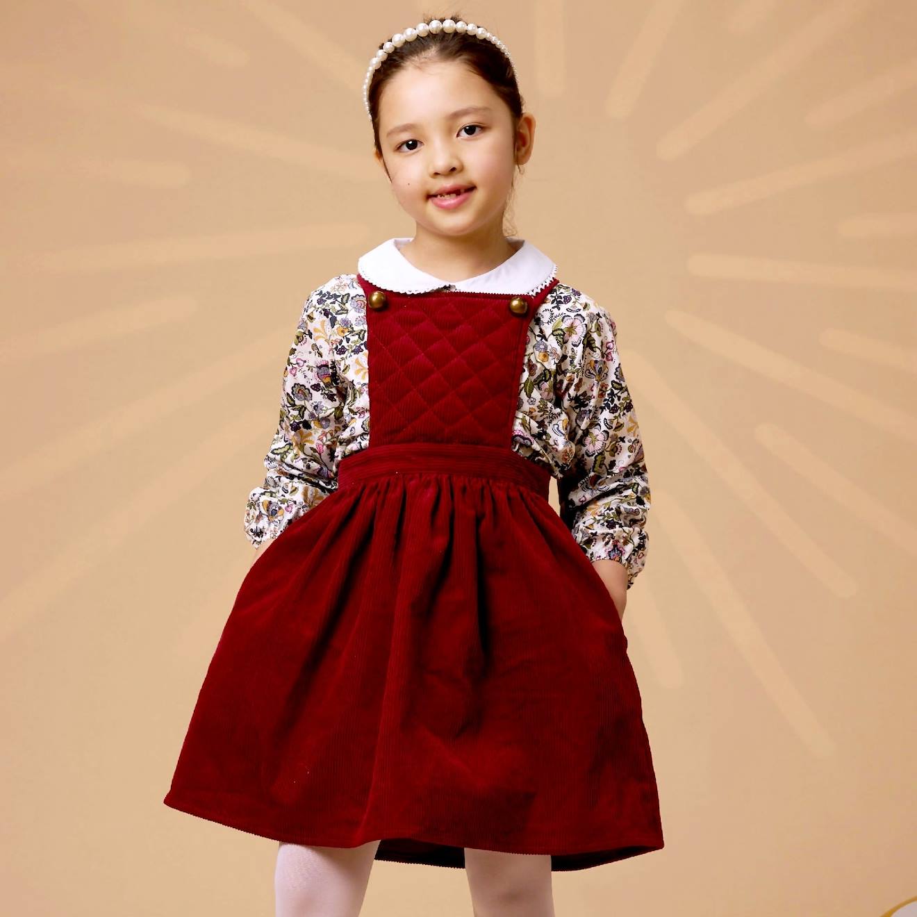 Robe Salopette Velours Ecolière Bordeaux