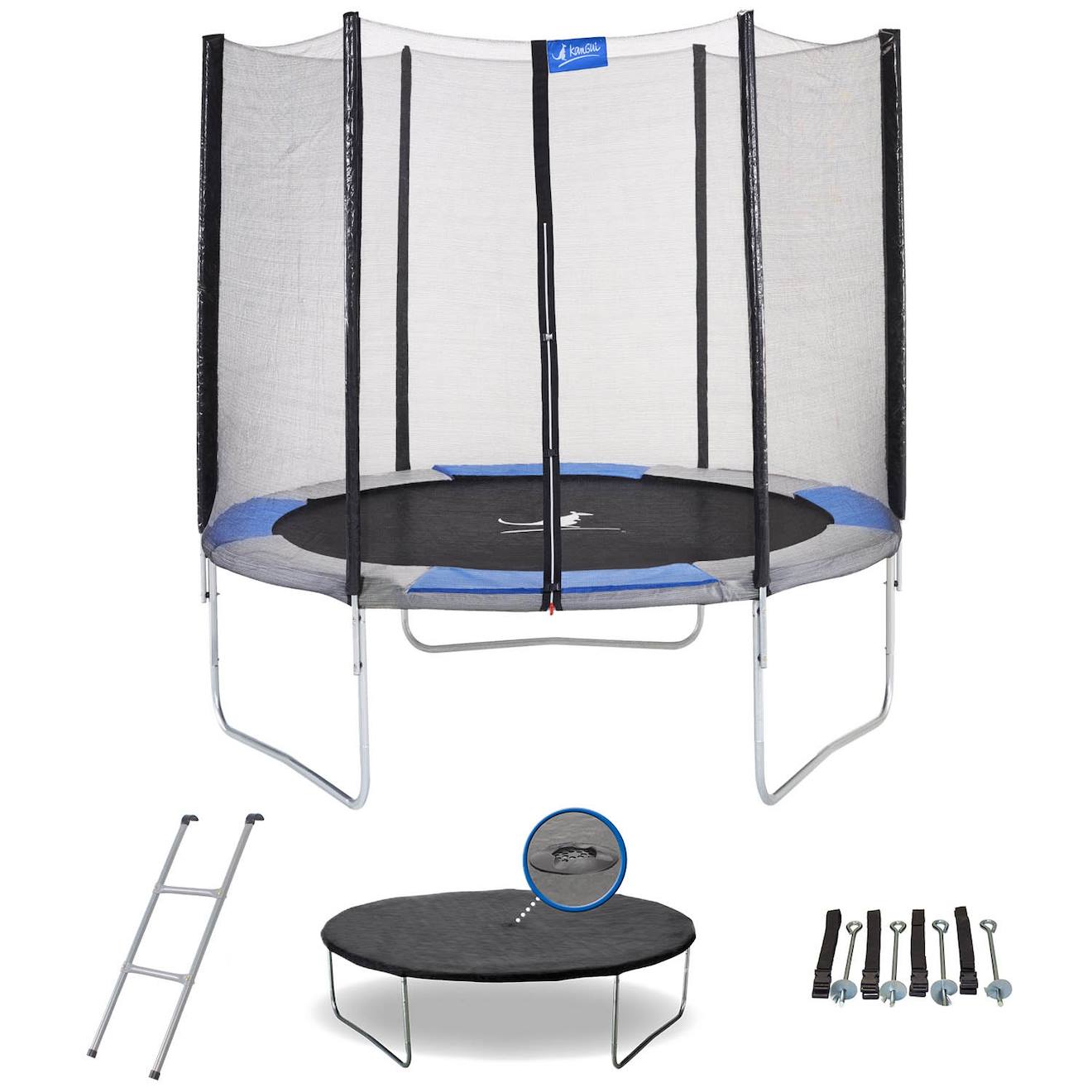 Trampoline Rond 250cm Avec Filet, Échelle, Bâche Et Kit D'ancrage Bleu