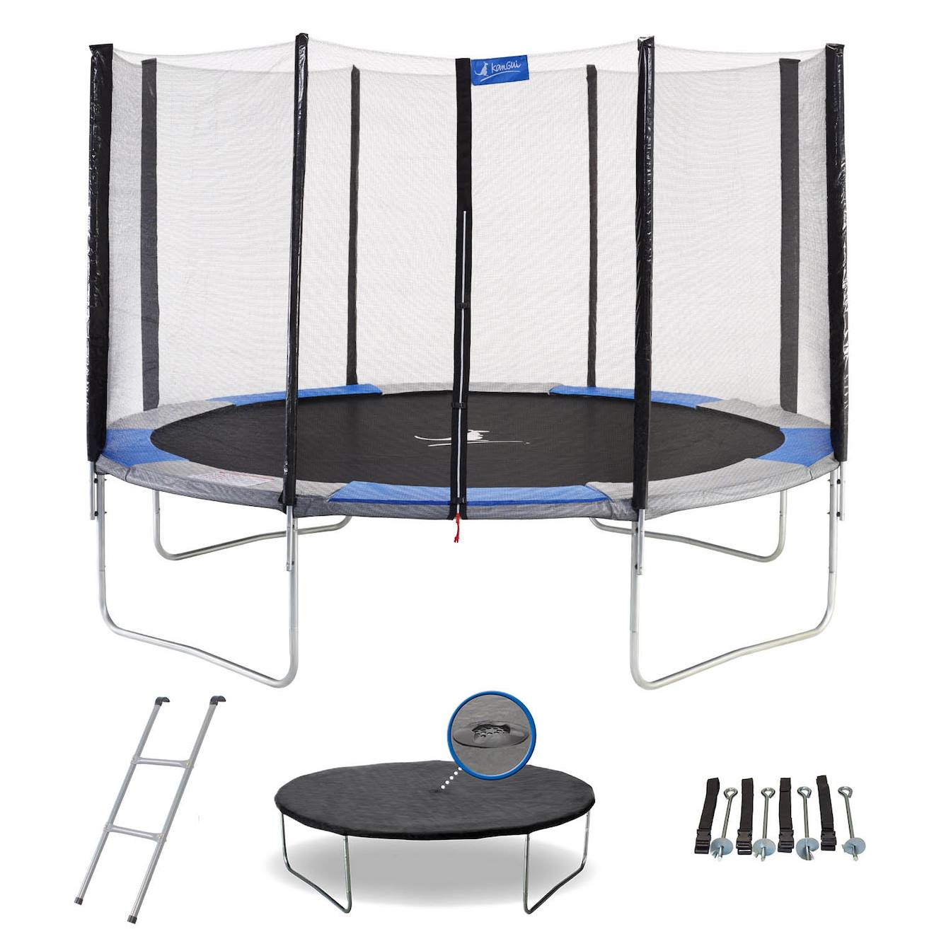 Trampoline Rond 360cm Avec Filet, Échelle, Bâche Et Kit D'ancrage Bleu