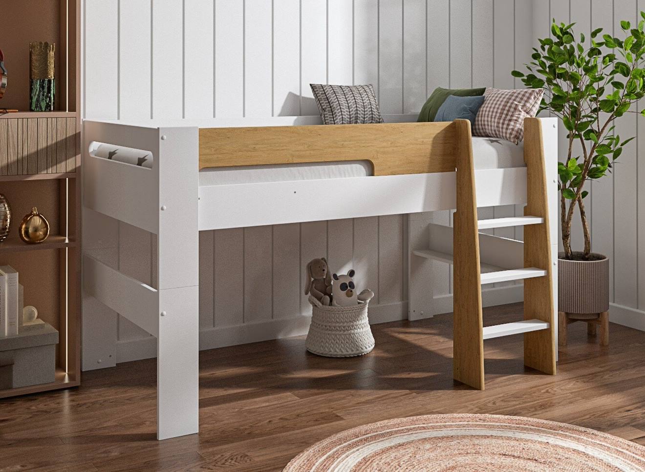 Lit Mi-hauteur London Blanc & Bois