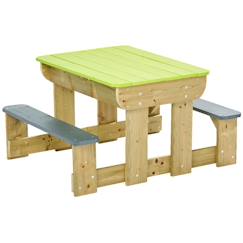 Jouet-Jeux de plein air-Table de pique-nique en bois massif pour enfants avec bancs et bacs en plastiques