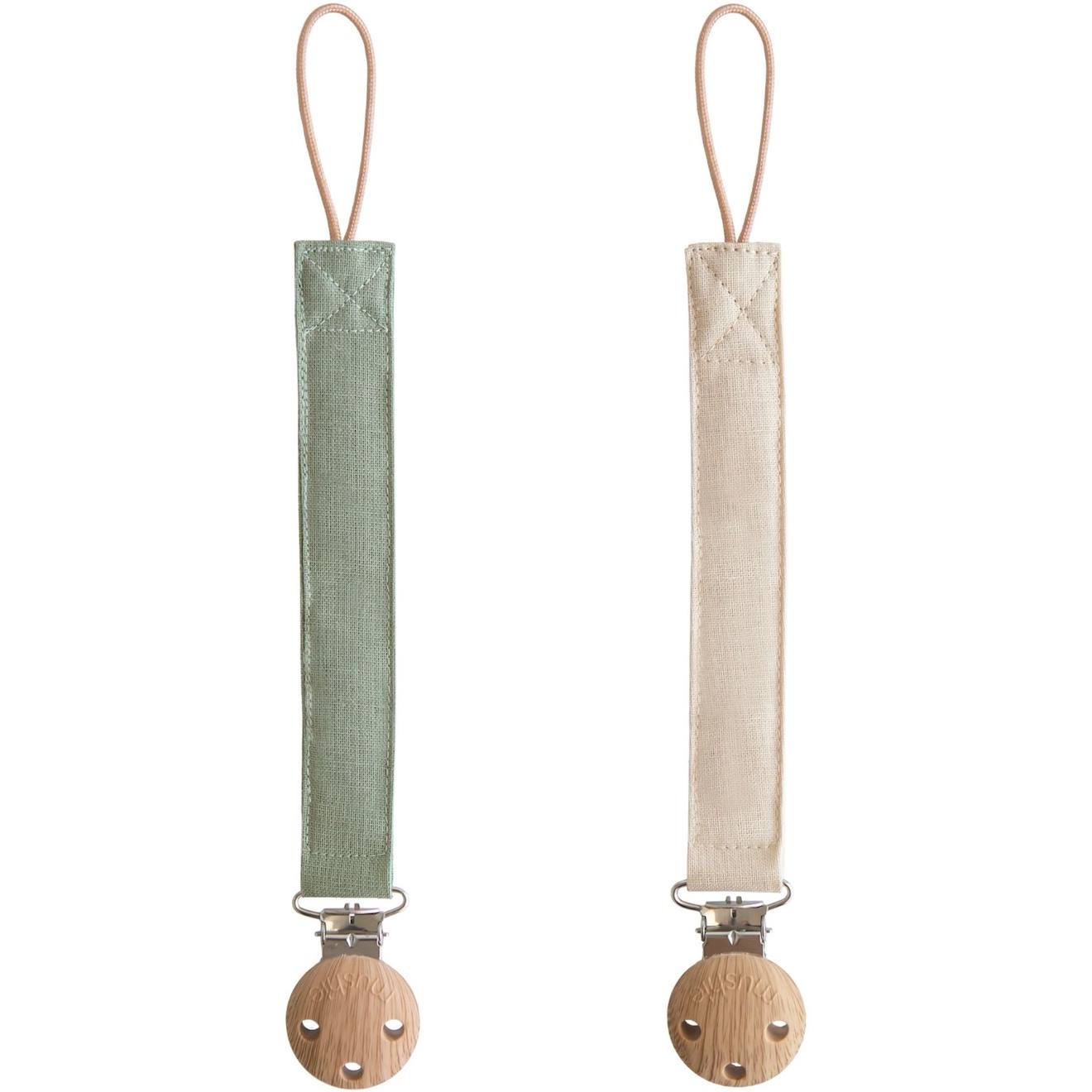 Mushie - Lot De 2 Attaches-sucettes En Lin Vert, Écru