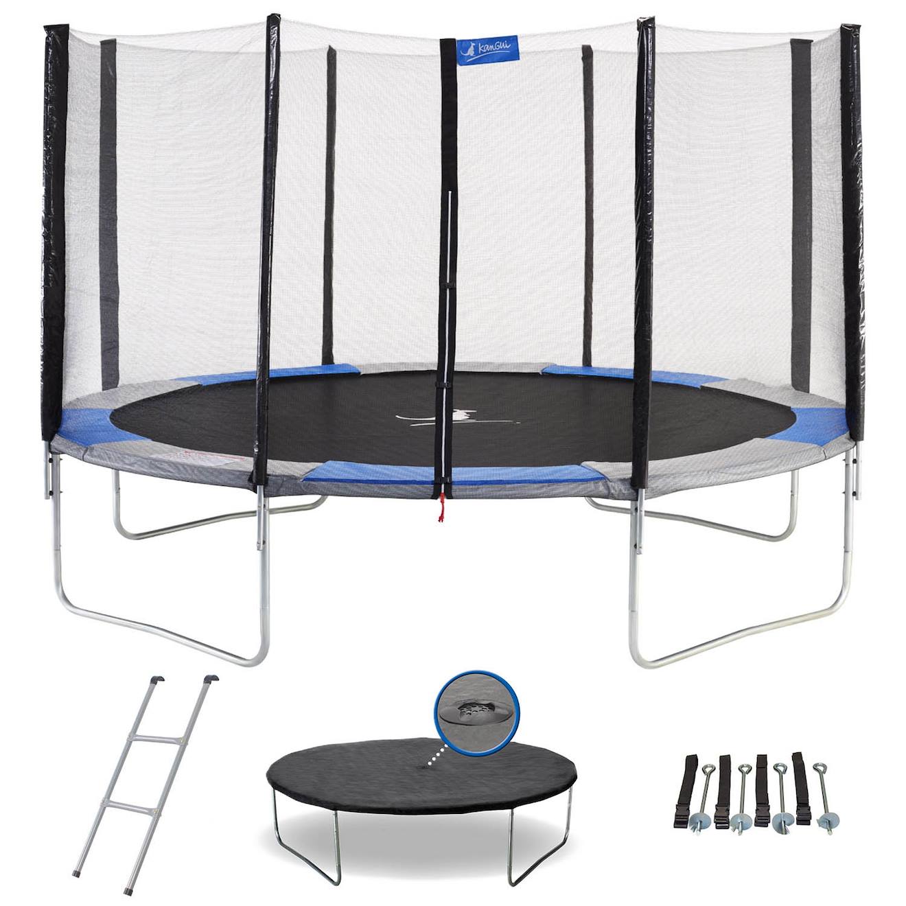Trampoline Rond 430cm Avec Filet, Échelle, Bâche Et Kit D'ancrage Bleu