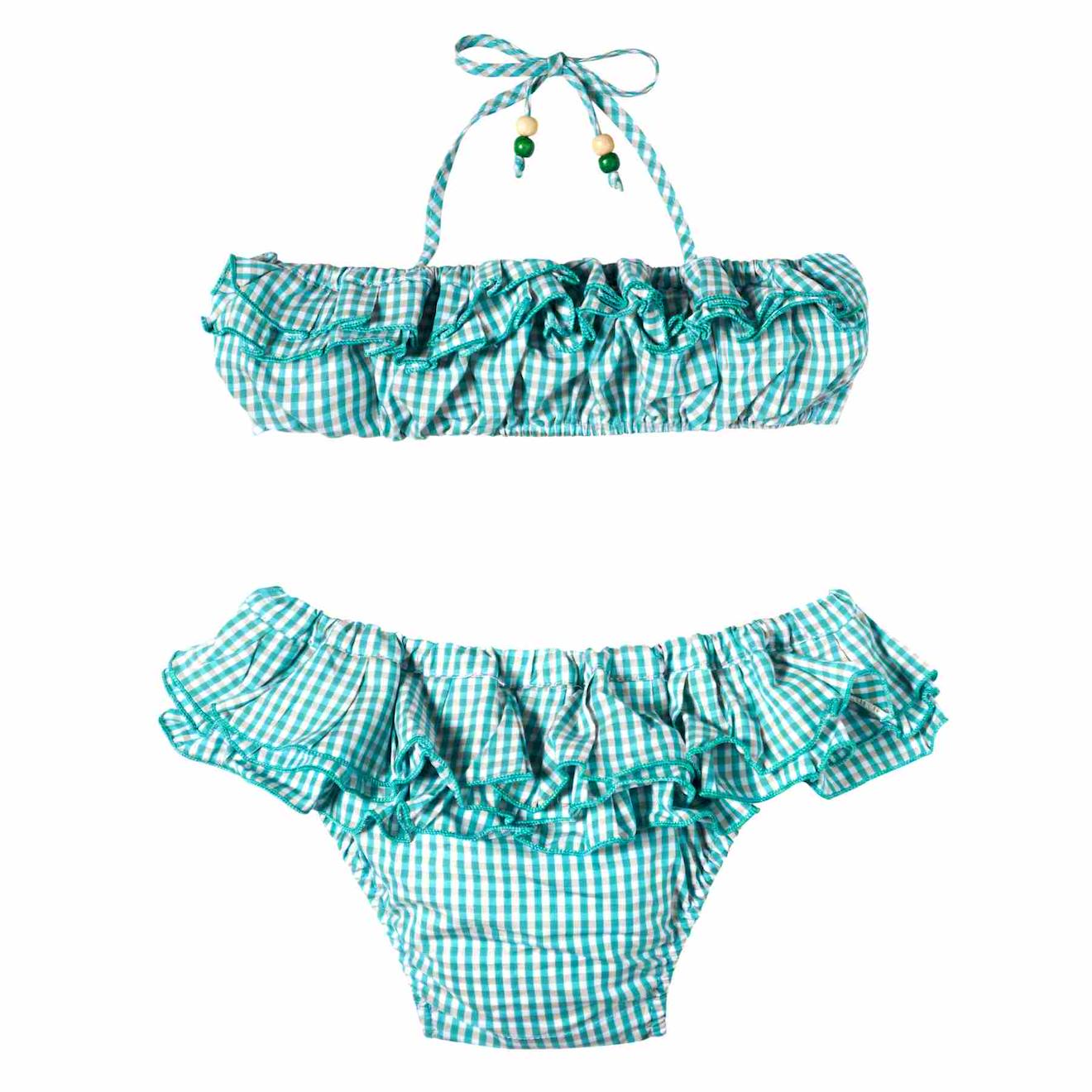 Maillot De Bain 2 Pièces Carreaux Vichy Swan Vert Blanc