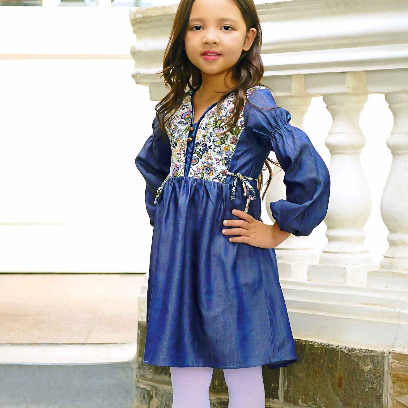 Robe Intersaison Coton Fleurie Liberty Margot Bleu Rose