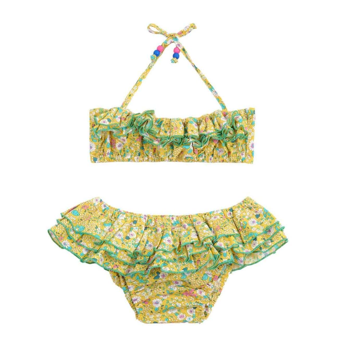 Maillot De Bain 2 Pièces Fleuri & Swan Jaune Vert