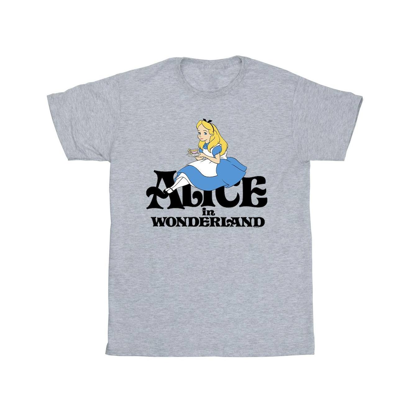 T-shirt Alice In Wonderland Tea Drinker En Coton Peigné De Qualité Supérieure Disney Gris Chiné
