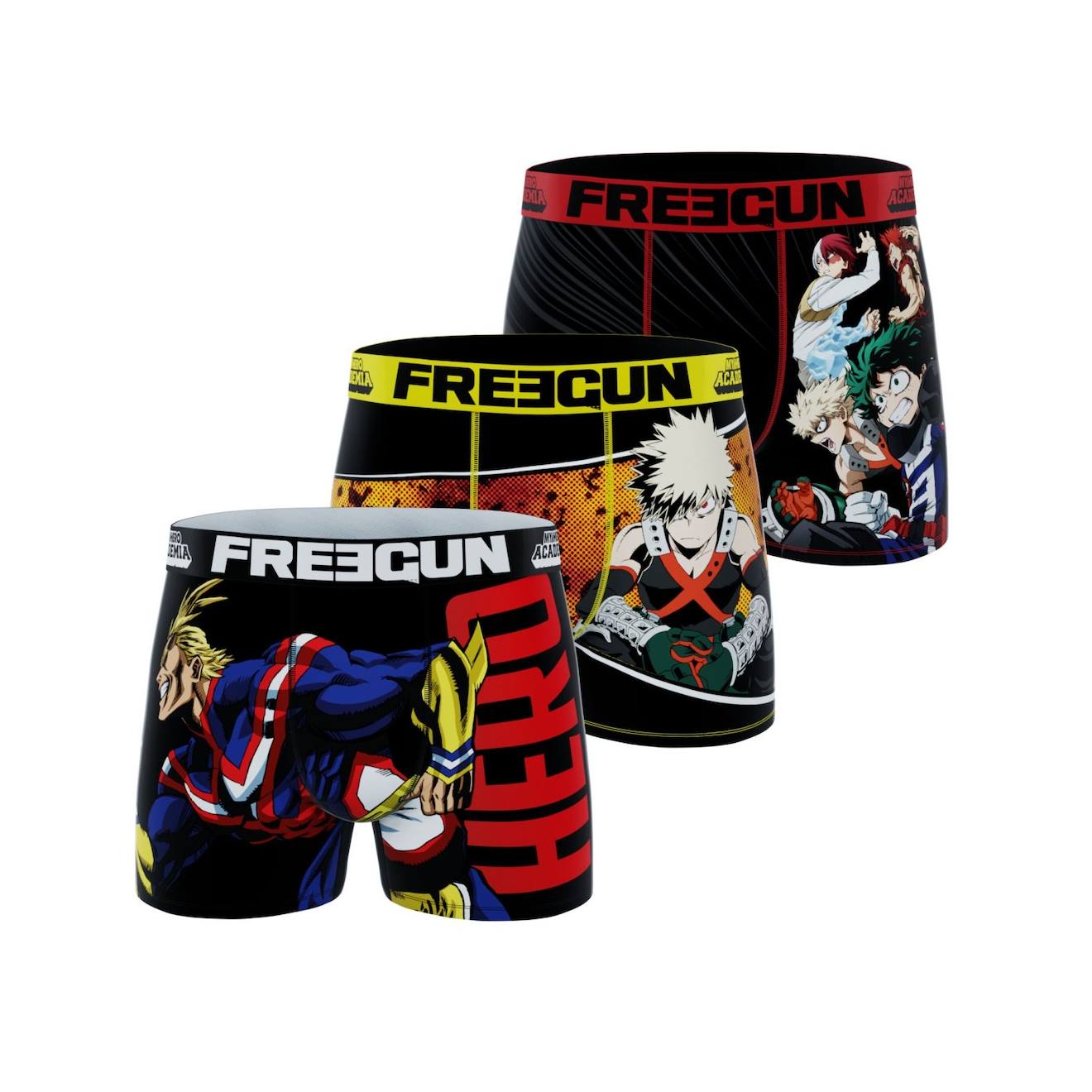 Lot De 3 Boxers My Hero Academia Noir/bleu/jaune/rouge