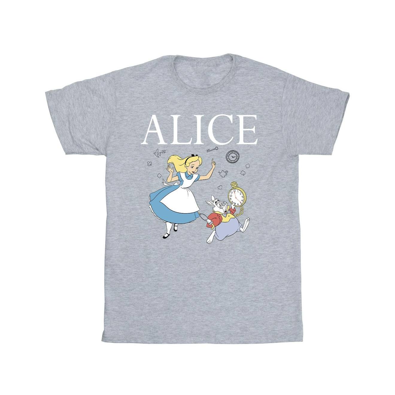 T-shirt Coton Disney Alice In Wonderland Follow The Rabbit Gris Chiné