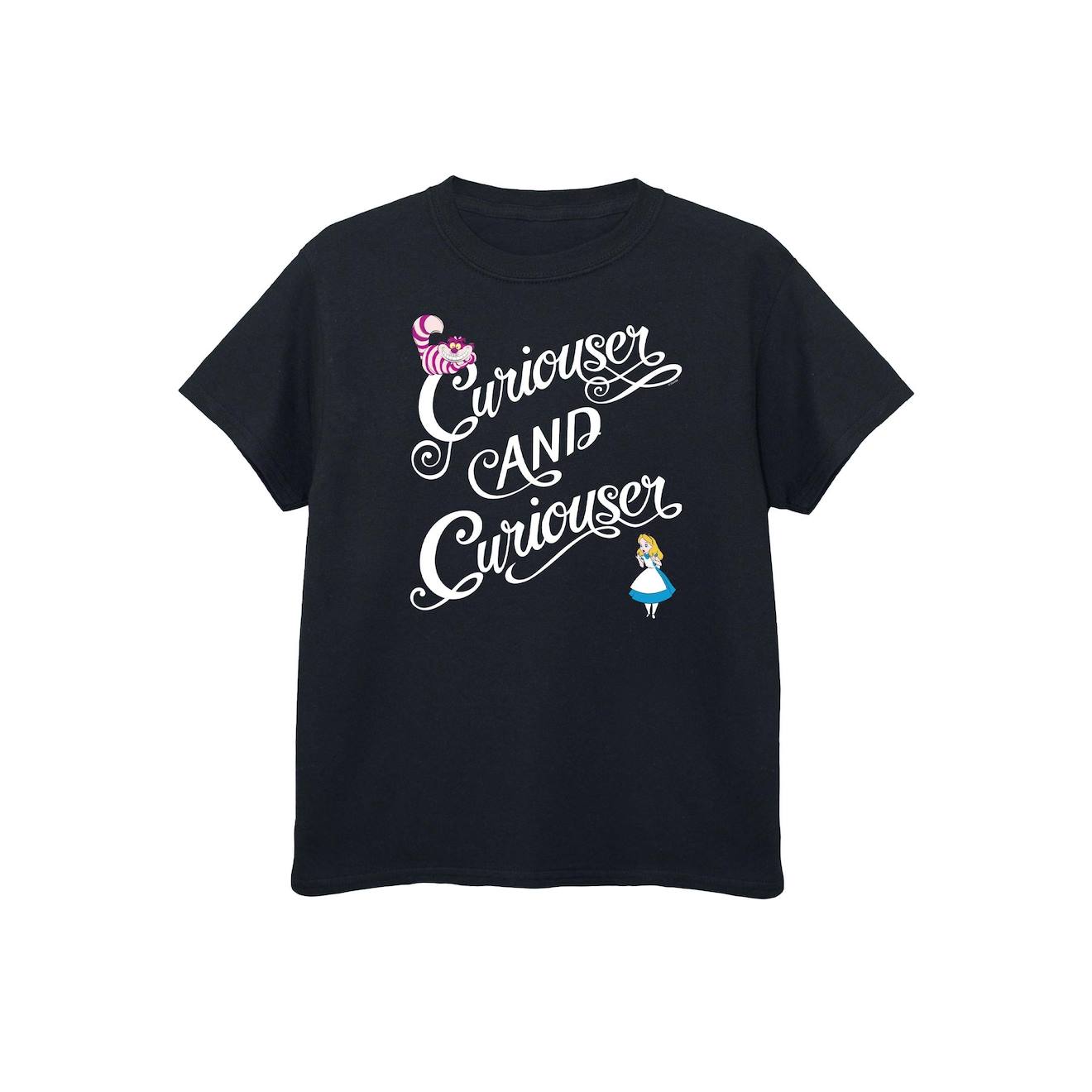 T-shirt En Coton Peigné De Qualité Supérieure Alice Au Pays Des Merveilles Curiouser And Curiouser Gris Chiné