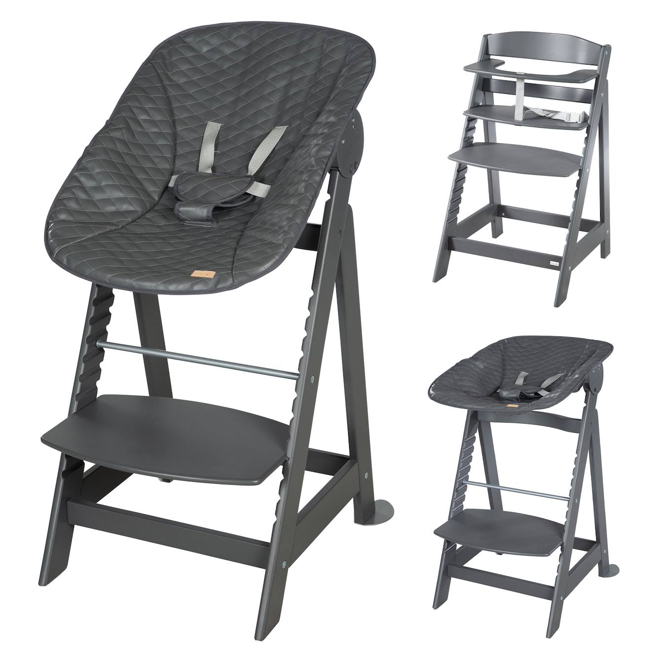 Roba - Chaise Haute Évolutive Et Inclinable Avec Transat Déperlant Born Up Anthracite - Graphite
