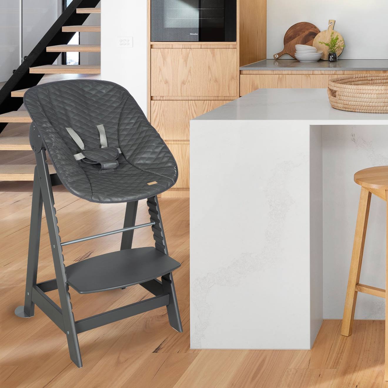 Chaise Haute Évolutive Et Inclinable Avec Transat Déperlant Born Up Anthracite - Graphite (Roba) - Image 1