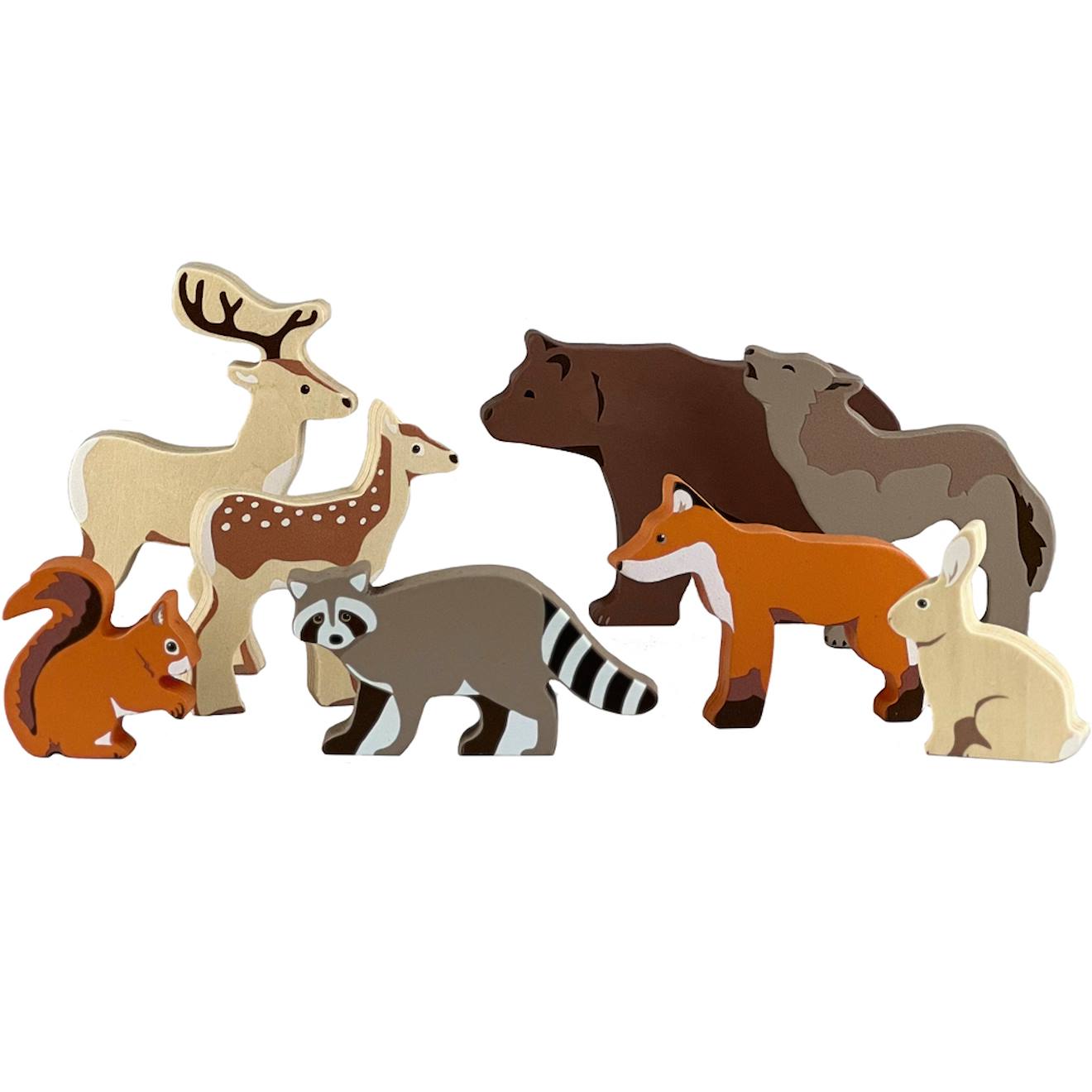 Egmont Toys - Set De 8 Animaux En Bois Marron, Beige, Orange