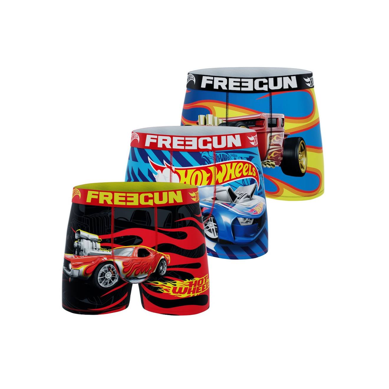 Lot De 3 Boxers Hot Wheels Noir/rouge/jaune/bleu/blanc