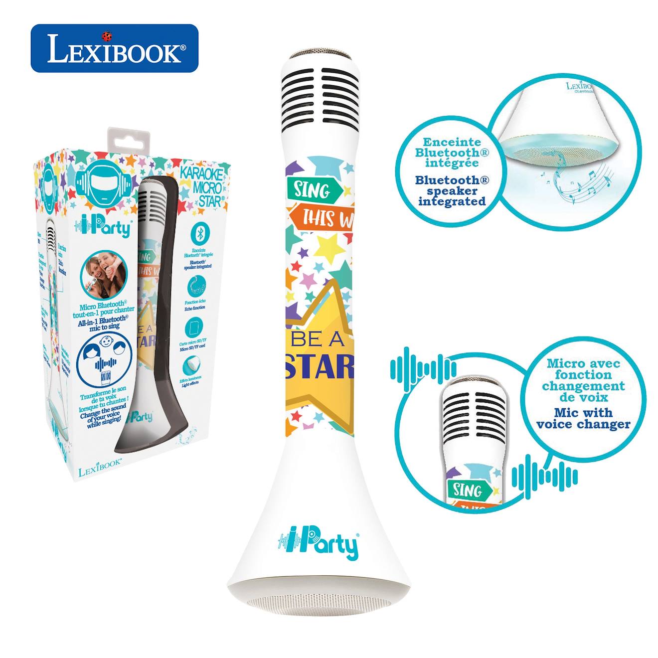 Lexibook - Micro Karaoké Sans Fil Avec Enceinte Bluetooth Iparty Multicolore