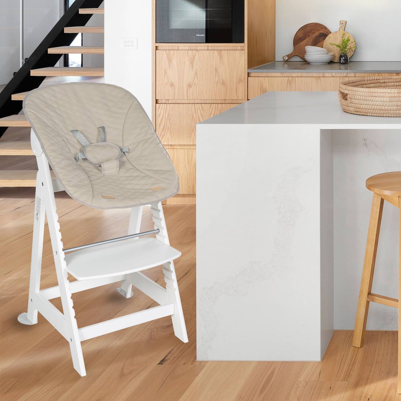 Chaise Haute Évolutive Et Inclinable Avec Transat Déperlant Born Up Blanc - Grège (Roba) - Image 1