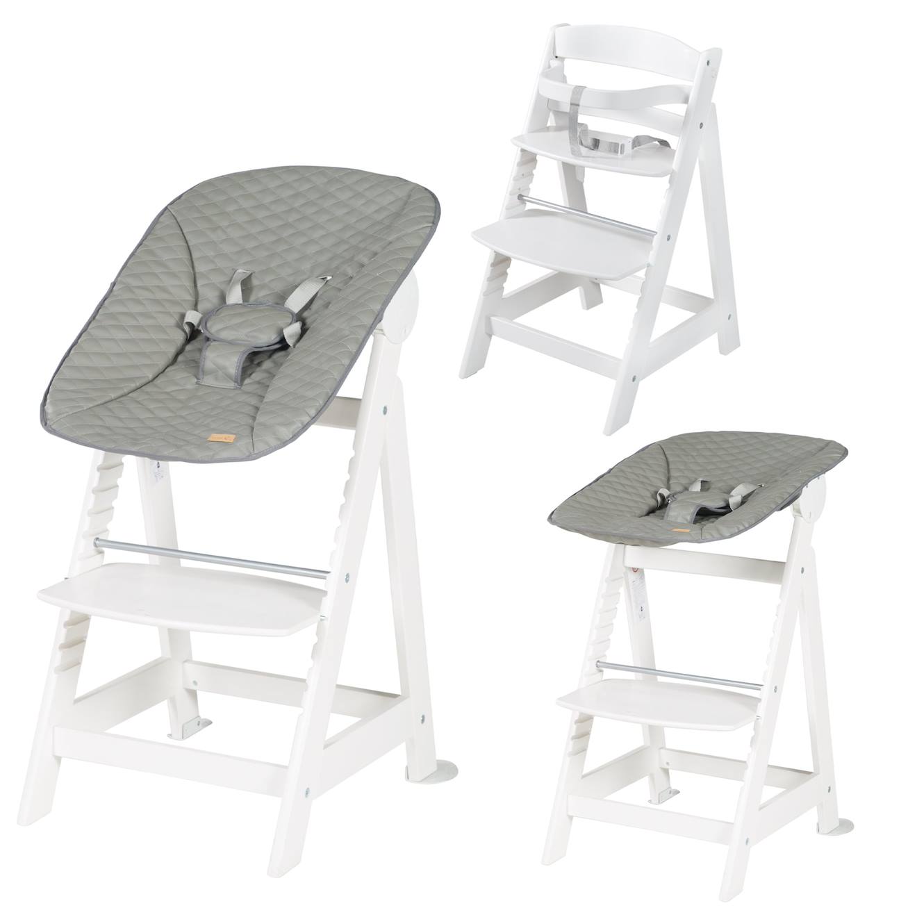 Chaise Haute Évolutive Et Inclinable Avec Transat Déperlant Born Up Blanc - Gris
