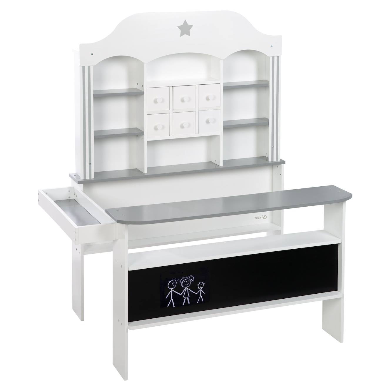 Marchande Enfant En Bois À 6 Tiroirs Candy Shop Blanc - Gris /sans Accessoires