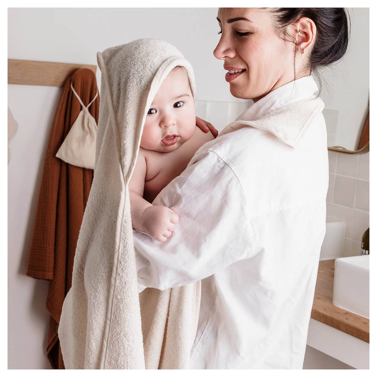 Cape De Bain Tablier Xxl Parent/bébé Écru (Candide) - Image 1