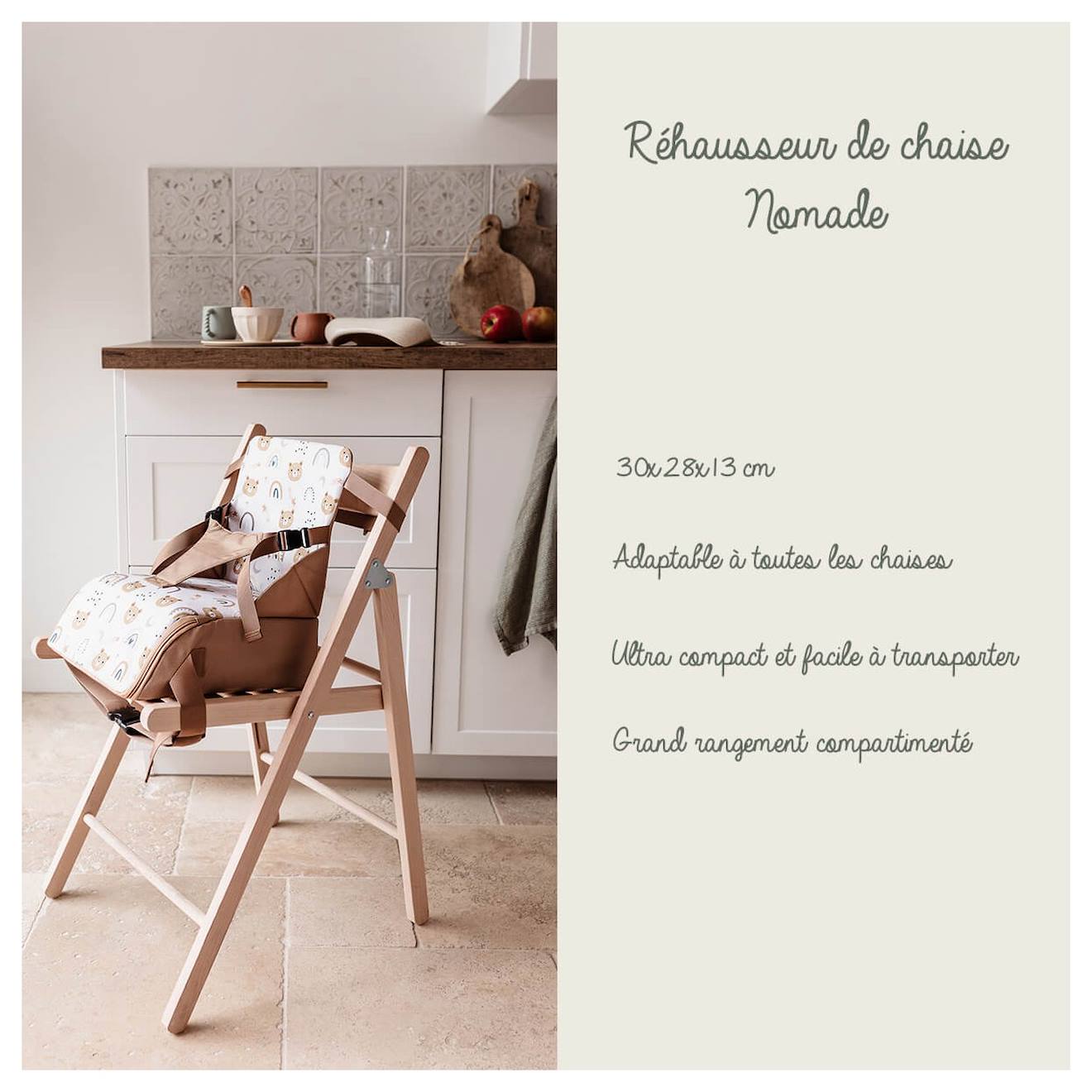 Rehausseur De Chaise Bébé Nomade En Tissu Camel (Tineo) - Image 2