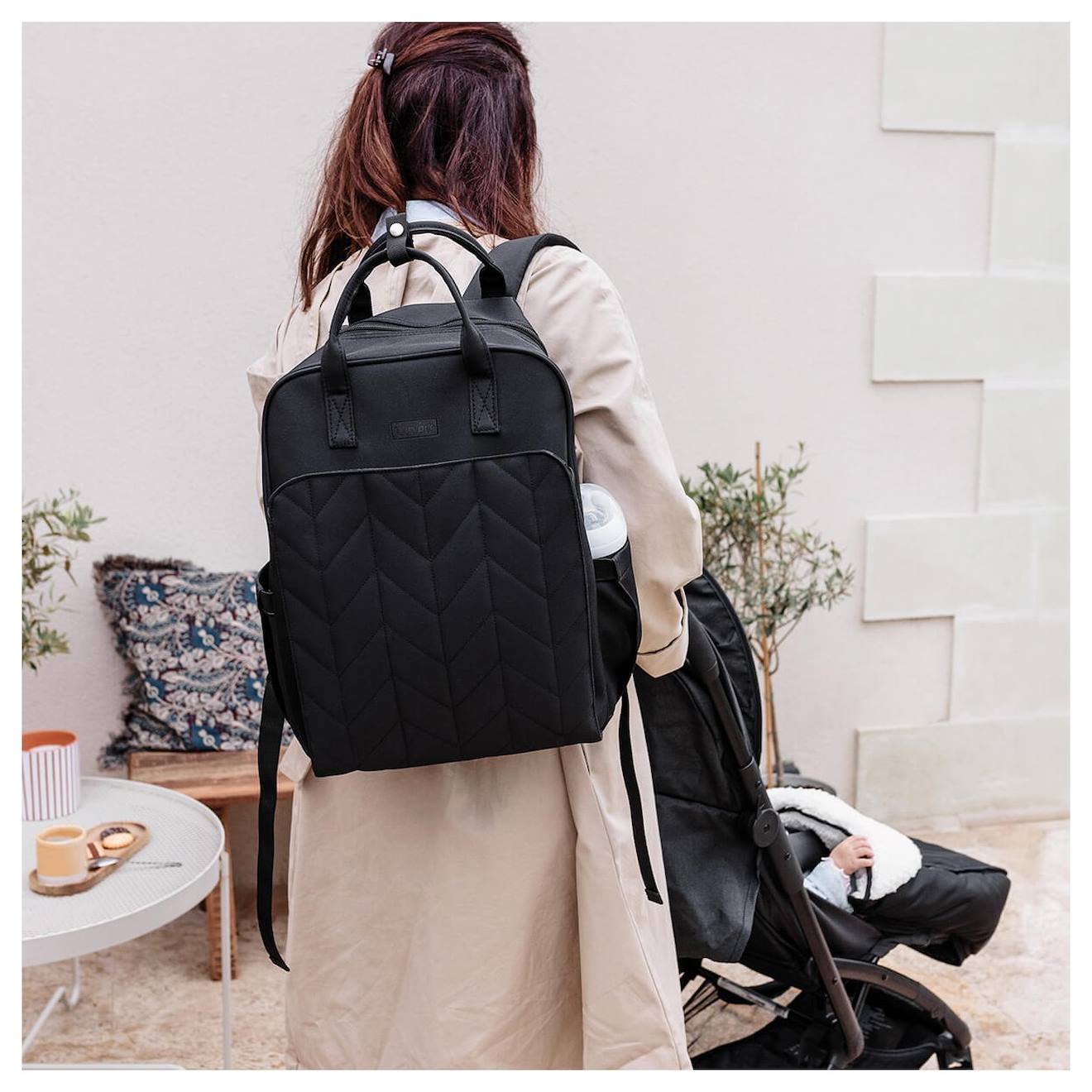 Sac À Dos À Langer Matelassé - Noir Noir (Tineo) - Image 1