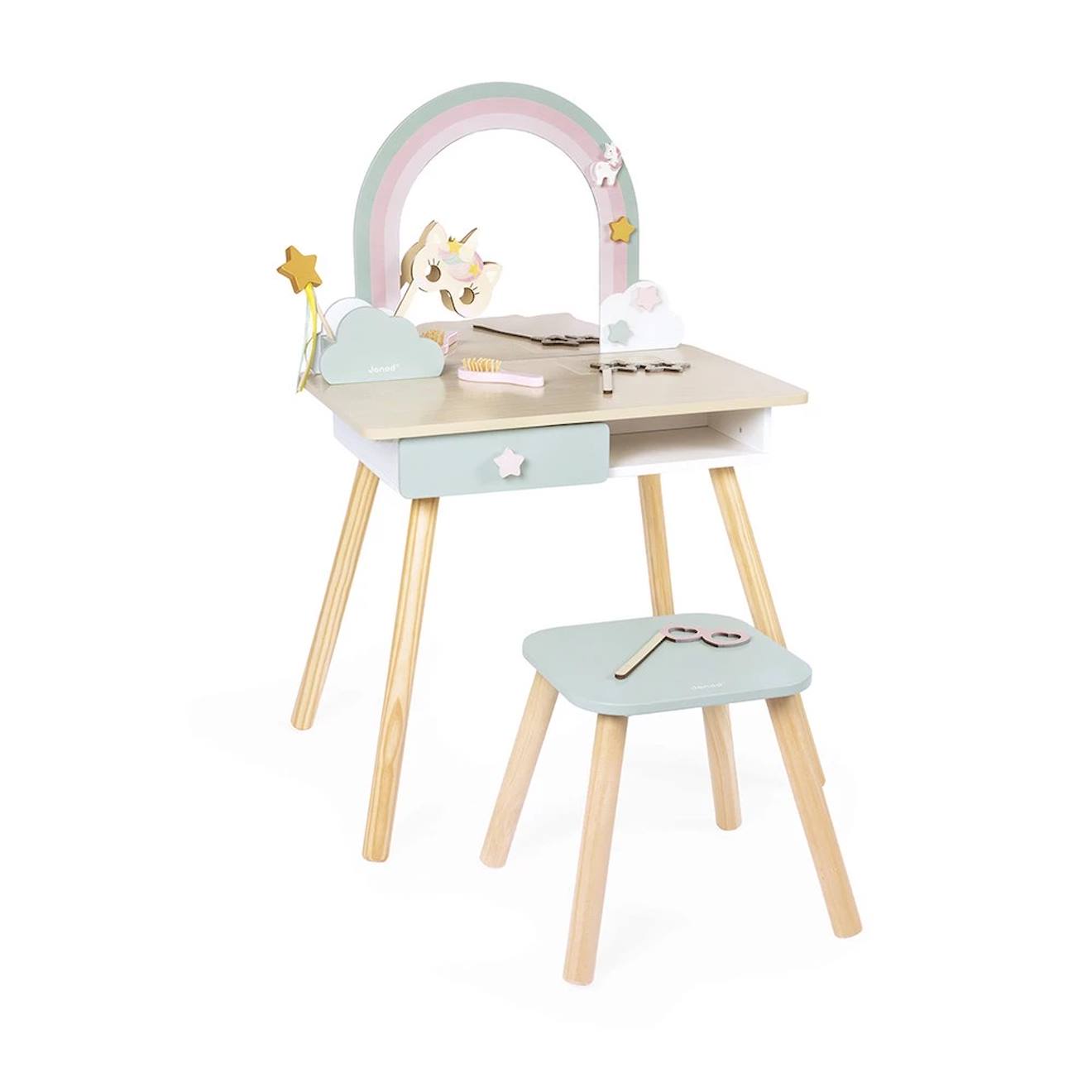 Coiffeuse+En+Bois+Et+Accessoires+Licorne+Beige