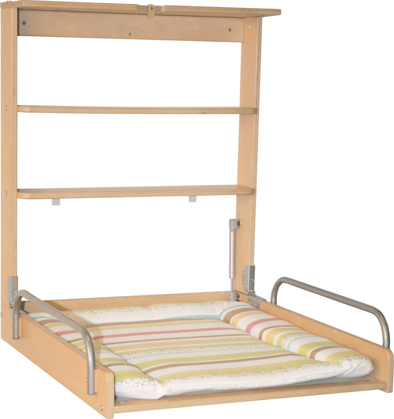Table À Langer Murale Pliante + Matelas À Langer Déperlant Naturel / Rayé Multicolore