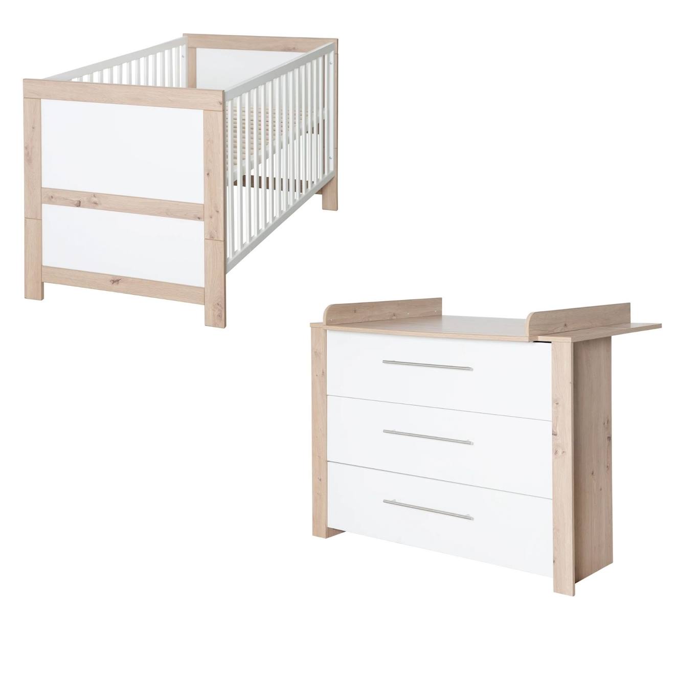 Chambre Bébé Évolutive 2 Pièces - Fermeture Soft-close Malo Blanc - Chêne Sonoma Scié