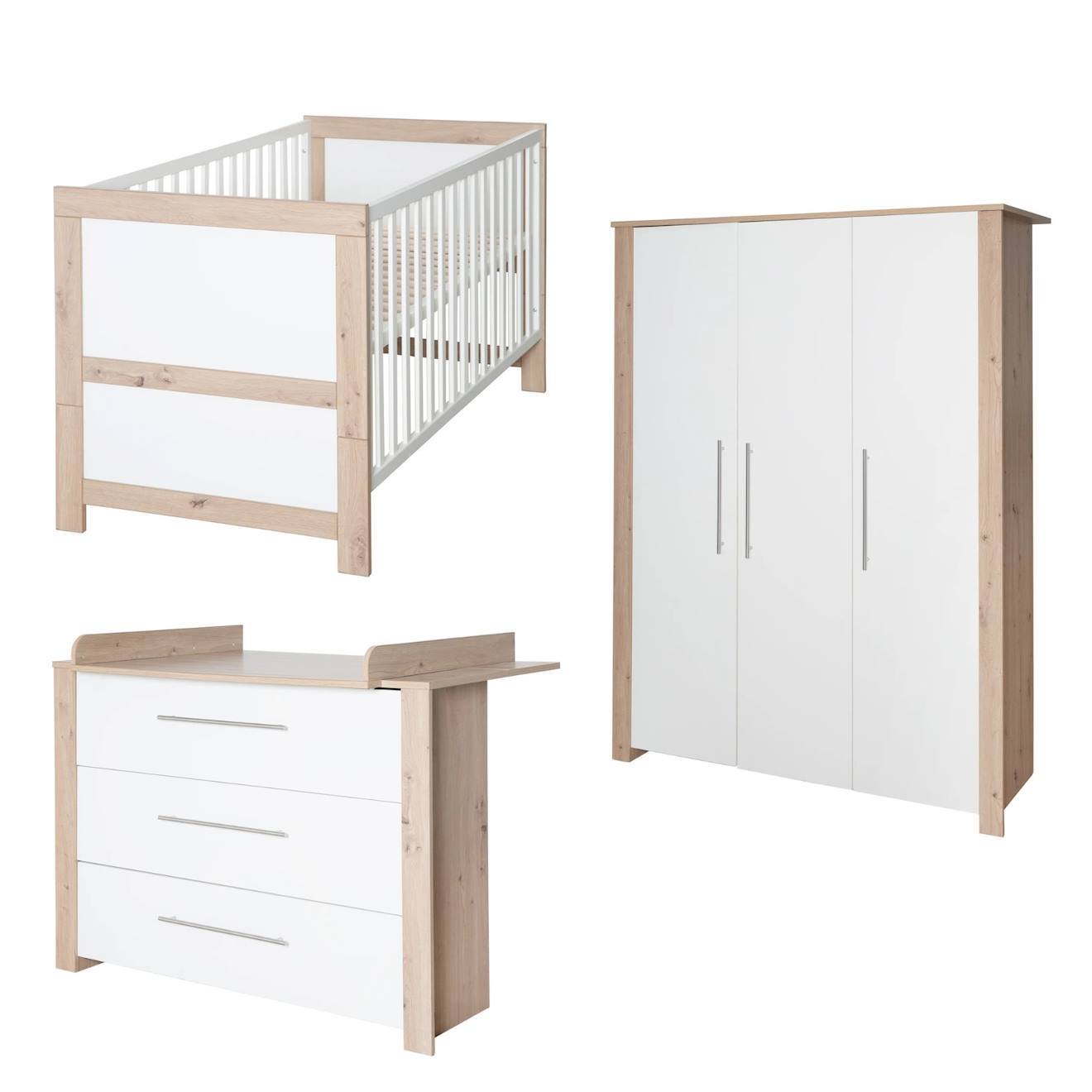 Chambre Bébé Évolutive Complète Avec Soft-close Malo Blanc - Chêne Sonoma Scié