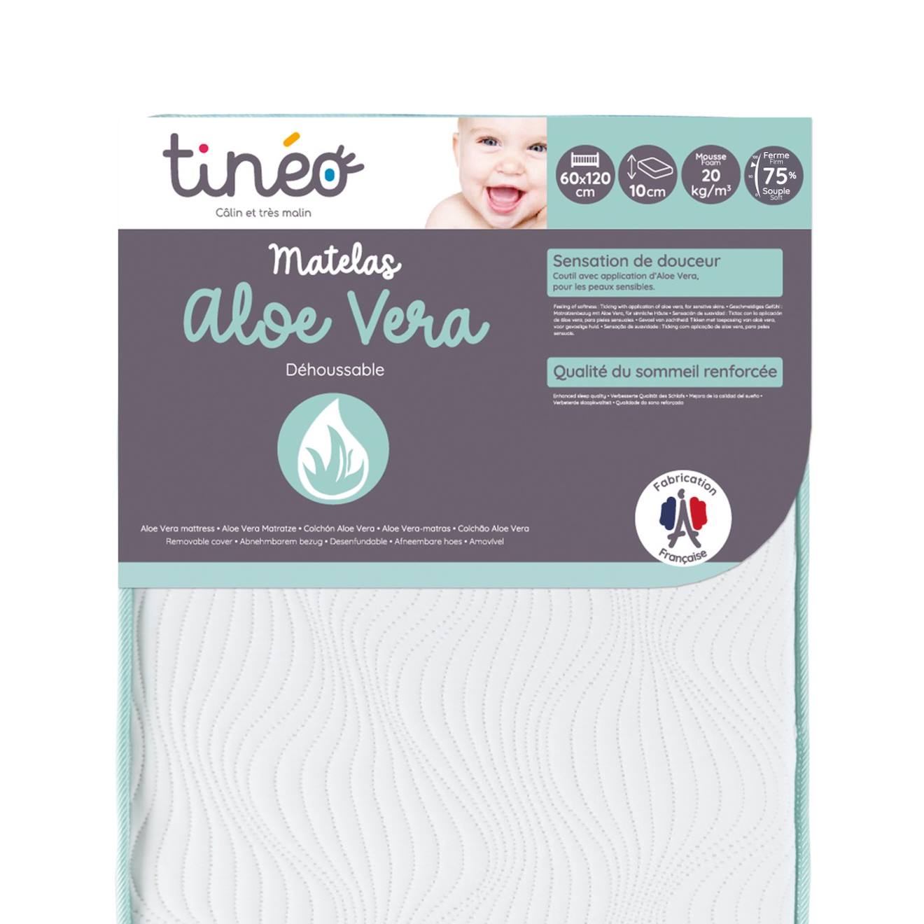 Matelas Bébé 60x120cm Aloe Vera Blanc