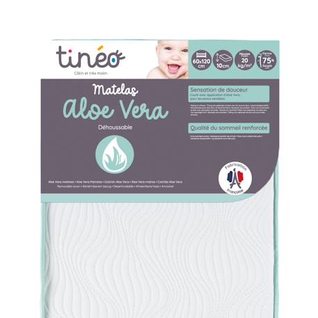 Tineo - Matelas Bébé 60x120cm Aloe Vera Blanc