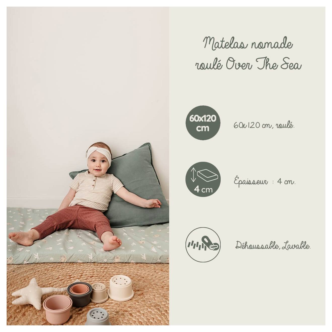Matelas Bébé Nomade Roulé Imprimé Over The Sea (Tineo) - Image 2