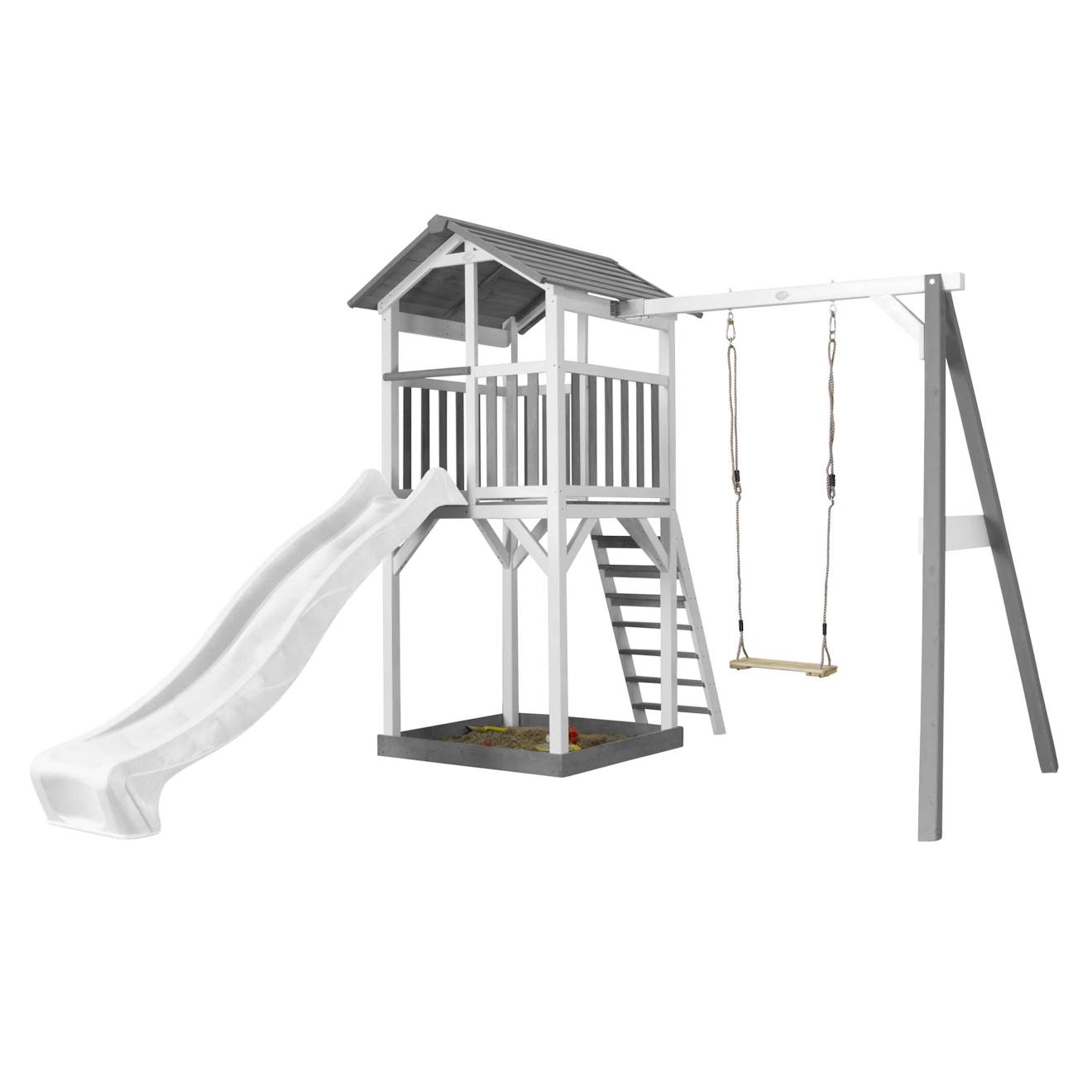 Aire De Jeux 1 Balançoire Bois Et Toboggan Blanc