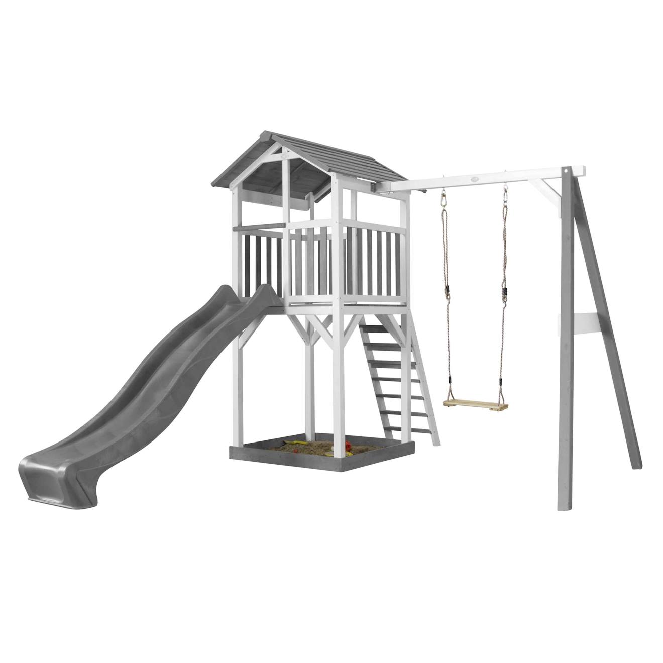 Aire De Jeux 1 Balançoire Bois Et Toboggan Gris