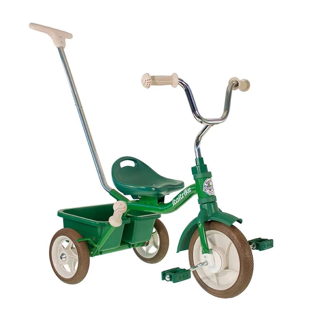 Tricycle Métal Avec Canne Et Benne Vert