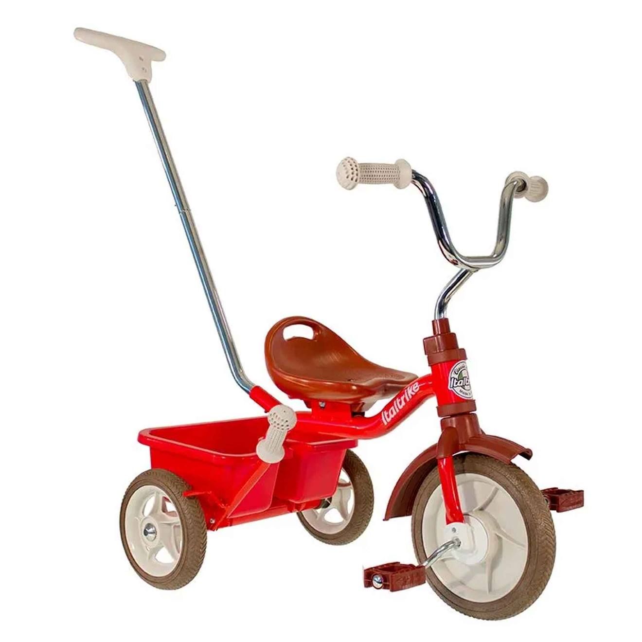 Tricycle Métal Avec Canne Et Benne Rouge