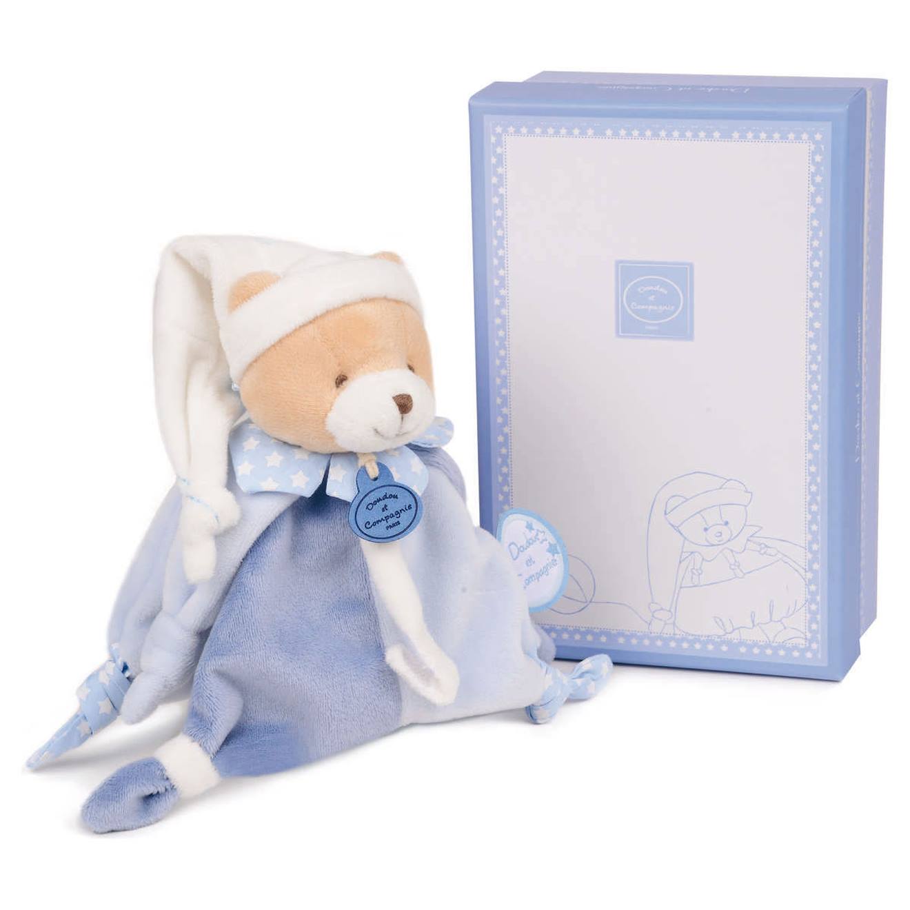 Doudou Attache-sucette Ours Petit Chou Bleu